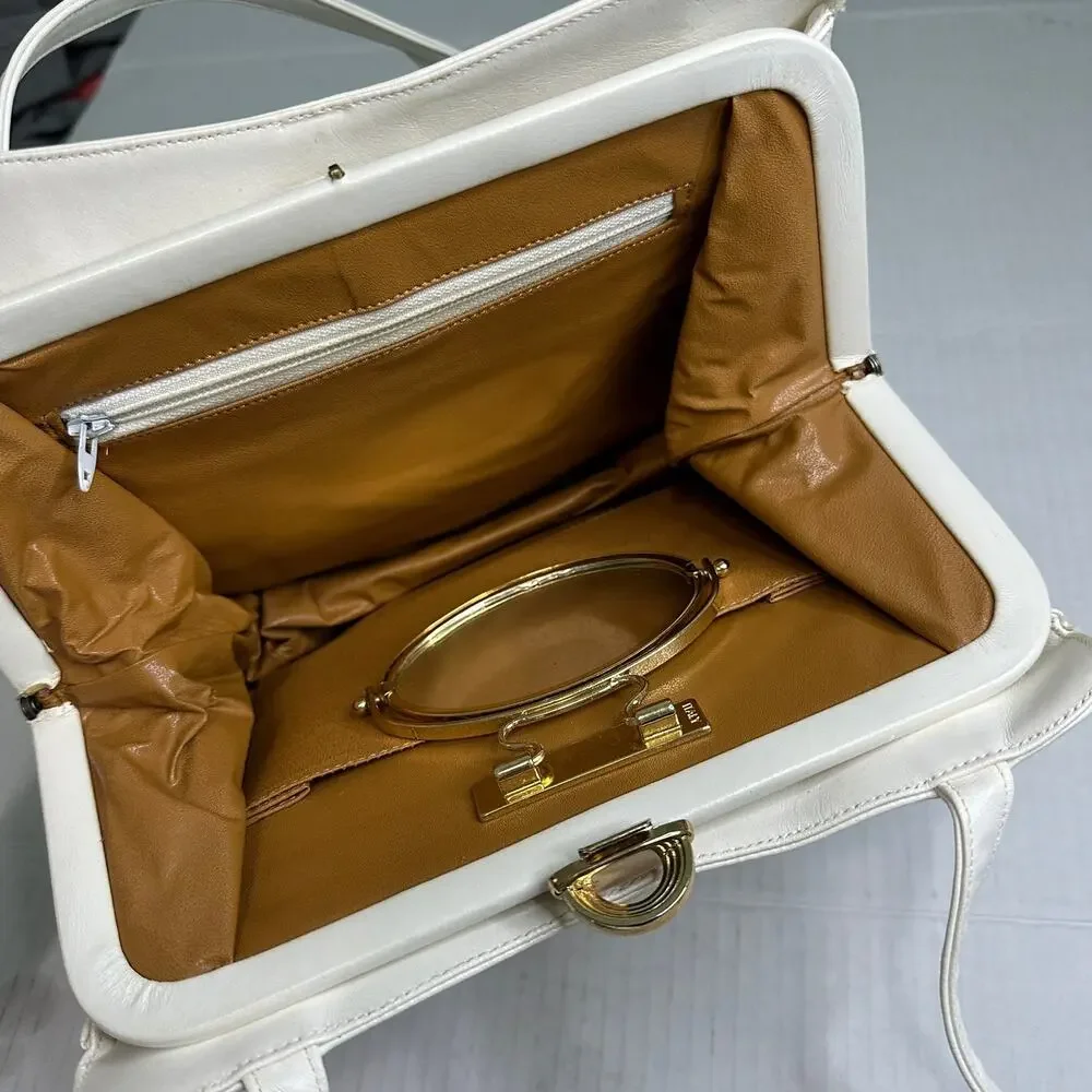 Vintage 1980 Purse with Fold Out Mirror White‎ Made in Italy